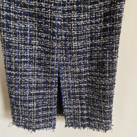 New L'Academie Tweed Office Siren Straight Black Multi Frayed Hem Maxi Skirt S - Picture 13 of 13